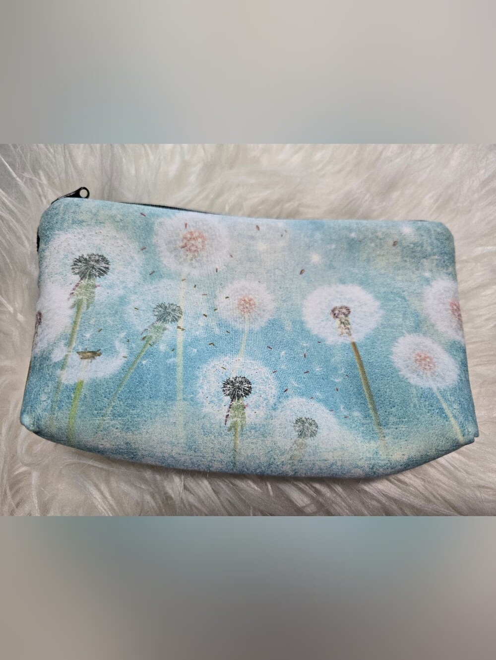 💙🩵NWT-Style Dandelion Print Makeup Pouch | Light Blue Fabric Cosmetic Bag